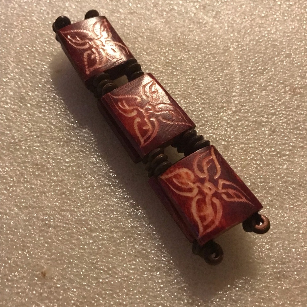 Red Floral Square Bone Stretch Bracelet